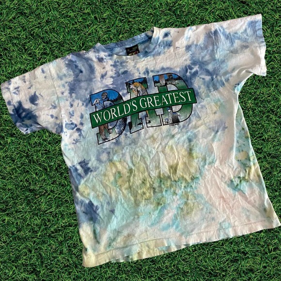 VTG 90s World's Greatest Dad Rework/Upcycled Tie-Dye Cotton Tee XL - Picture 1 of 4